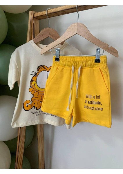 Garfield Şortlu Takım Sari