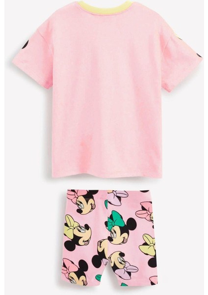 Kız Çocuk Minnie Mouse Baskılı ve Tayt Şortlu Alt Üst Takım Şeker Pembe