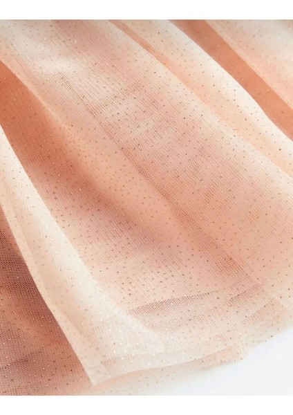 Yeni Sezon Tülü Simli Astarlı Beli Lastikli Etek Pembe