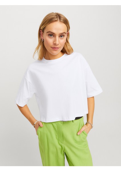 Jack Jones Jxandrea Loose Ss Cropped Tee Jrs Noos Kadin Beyaz Tshirt 12270673-01 fırsatları