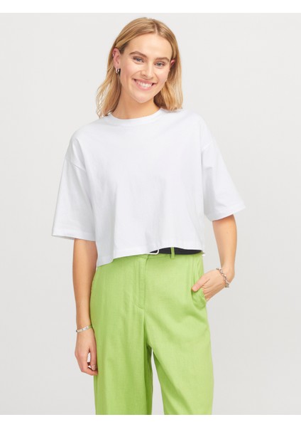 Jack Jones Jxandrea Loose Ss Cropped Tee Jrs Noos Kadin Beyaz Tshirt 12270673-01