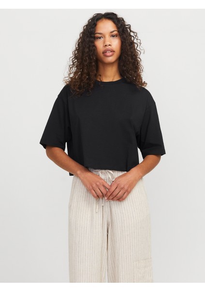 Jack Jones Jxandrea Loose Ss Cropped Tee Jrs Noos Kadin Siyah Tshirt 12270673-02