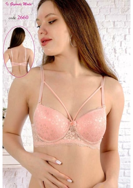 Dantelli Dolgulu Push Up Tek Ip Detaylı Şık Sütyen Takım