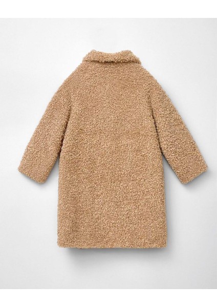 Kız Çocuk Peluş Teddy Kumaş Mont Taba