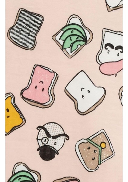 Nordstrom Funny Toast Baskılı Pamuklu Kısa Kollu Şortlu Çocuk Pijama Takımı Somon