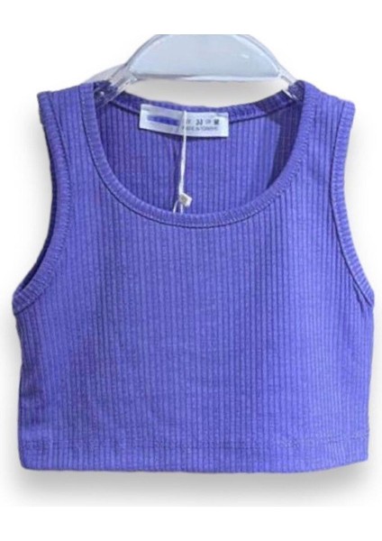 Kız Çocuk Kolsuz Fitilli Crop Top Bluz Mor