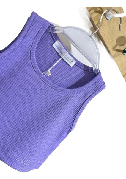 Kız Çocuk Kolsuz Fitilli Crop Top Bluz Mor fiyatları
