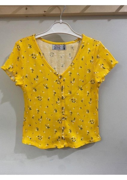 T-Shirt Çicekli Sarı