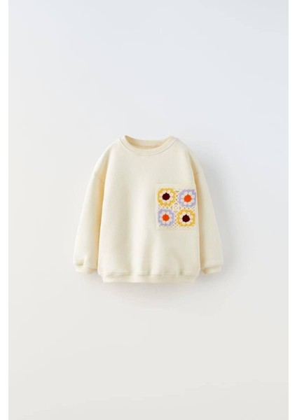 Kız Çocuk Dantel Detaylı Sweatshirt Ekru