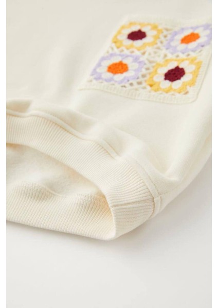 Kız Çocuk Dantel Detaylı Sweatshirt Ekru modelleri
