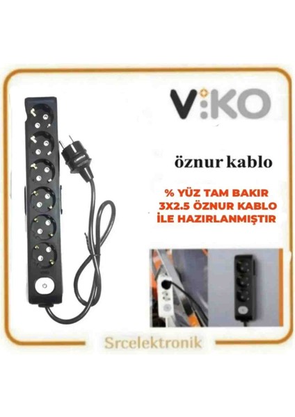 Multi-Let 6 Lı 3x2.5 Öznur Kablo Tam Bakır (1 ile 15 Metre Arası) Anahtarlı Topraklı Çocuk Korumalı Uzatma Grup Priz ( 3x2.5 Ttr Öznur Kablo Tam Bakır) Ttr Kablo