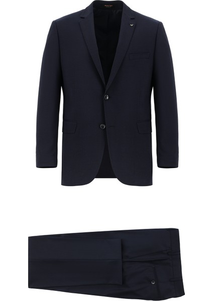 Regular Fit Yünlü Desenli Kombinli Takım Elbise