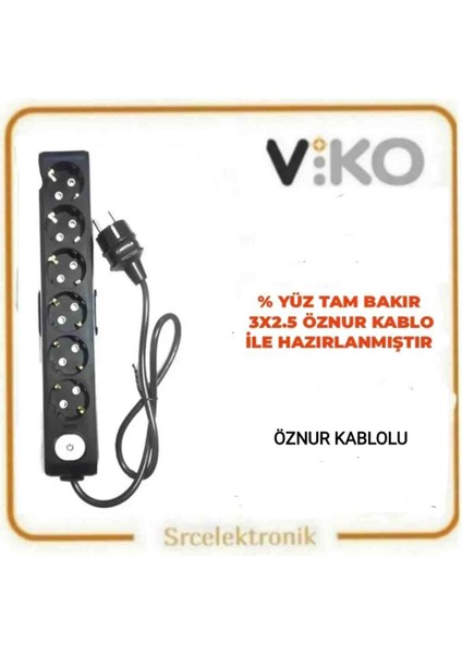 Multi-Let 6 Lı 3x2.5 Öznur Kablo Tam Bakır (15 ile 40 Metre Arası) Anahtarlı Topraklı Çocuk Korumalı Uzatma Grup Priz ( 3x2.5 Ttr Öznur Kablo Tam Bakır) Ttr Kablo Tseli