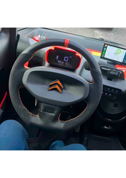 Citroën Ami Araca Özel Dikmeli Direksiyon Kılıfı (Nubuk Karbon Yüzüklü)