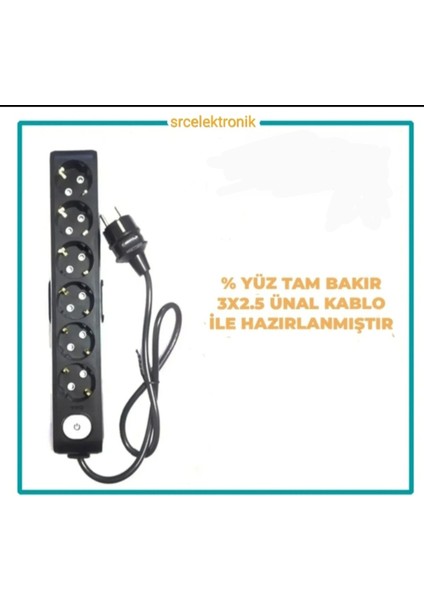 Multi-Let 6 Lı 3x2.5 Ünal Kablo Tam Bakır (1 ile 15 Metre Arası) Anahtarlı Topraklı Çocuk Korumalı Uzatma Grup Priz ( 3x2.5 Ttr Ünal Kablo Tam Bakır) Ttr Kablo Tseli HO5VV-F