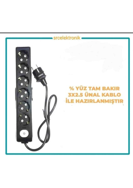 Multi-Let 6 Lı 3x2.5 Ünal Kablo Tam Bakır (16 ile 40 Metre Arası) Anahtarlı Topraklı Çocuk Korumalı Uzatma Grup Priz ( 3x2.5 Ttr Ünal Kablo Tam Bakır) Ttr Kablo