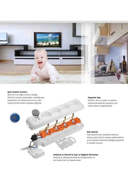 Multi-Let 6 Lı 3x2.5 Ünal Kablo Tam Bakır (16 ile 40 Metre Arası) Anahtarlı Topraklı Çocuk Korumalı Uzatma Grup Priz ( 3x2.5 Ttr Ünal Kablo Tam Bakır) Ttr Kablo fiyatları