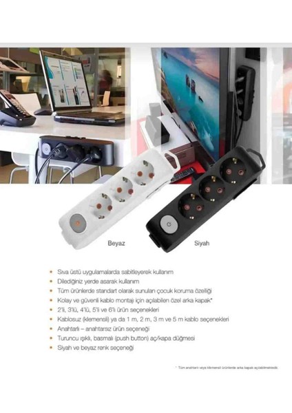 Multi-Let 6 Lı 3x2.5 Ünal Kablo Tam Bakır (16 ile 40 Metre Arası) Anahtarlı Topraklı Çocuk Korumalı Uzatma Grup Priz ( 3x2.5 Ttr Ünal Kablo Tam Bakır) Ttr Kablo modelleri