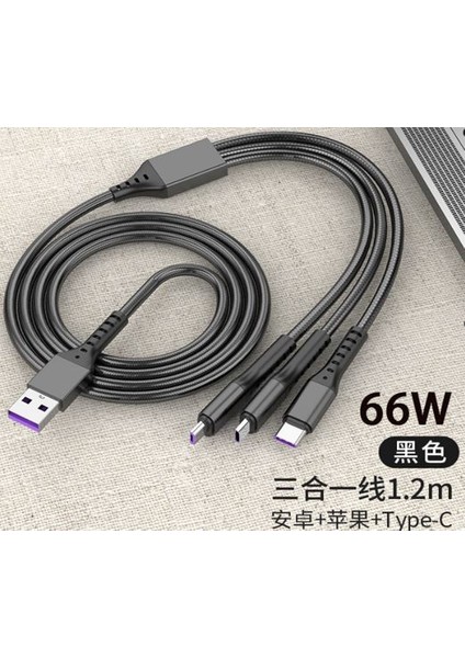 Powermaster PM-26332 3ın1 Siyah 1.2 Metre (Mıcro USB - Lıghtnıng - Type C) Telefon Şarj Kablosu