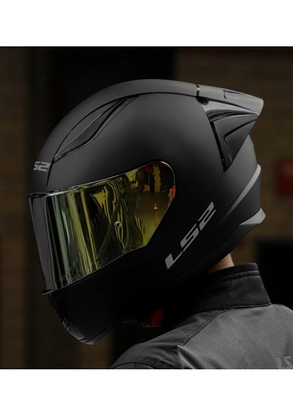 Rapıd 2 Race Mat Siyah Fullface Motosiklet Kaskı Gold Camlı