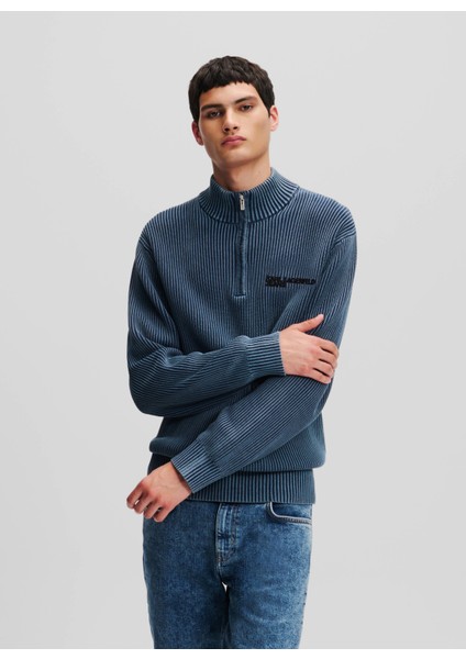 Jeans Dik Yaka Standart Düz Mavi Erkek Kazak 246D2003_KLJ Relaxed Half Zıp Sweat