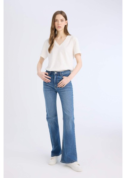 Mia Yüksek Bel Geniş Paça Jean Pantolon D6640AX25SP