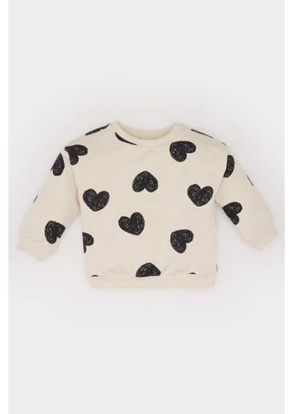 Kız Bebek Bisiklet Yaka Kalp Desenli Sweatshirt E0196A525SP