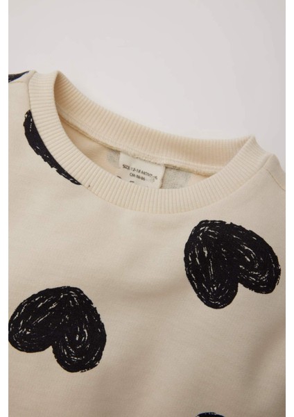 Kız Bebek Bisiklet Yaka Kalp Desenli Sweatshirt E0196A525SP
