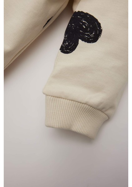Kız Bebek Bisiklet Yaka Kalp Desenli Sweatshirt E0196A525SP