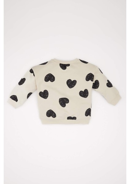Kız Bebek Bisiklet Yaka Kalp Desenli Sweatshirt E0196A525SP