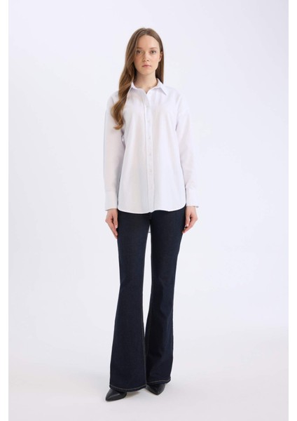 Relax Fit Basic Düz Oxford Uzun Kollu Gömlek Tunik E1754AX25SP