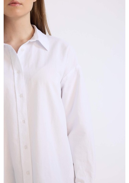 Relax Fit Basic Düz Oxford Uzun Kollu Gömlek Tunik E1754AX25SP