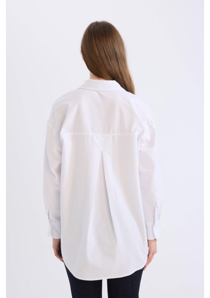 Relax Fit Basic Düz Oxford Uzun Kollu Gömlek Tunik E1754AX25SP