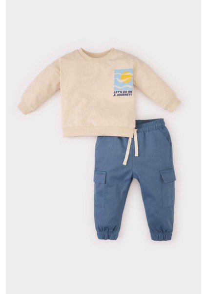 Erkek Bebek 2'li Takım Baskılı Sweatshirt Beli Paçası Lastikli Alt D3348A525SP