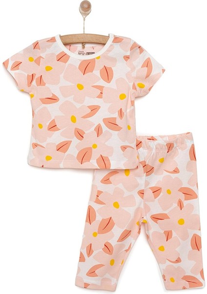 Kısa Kol Büyük Çiçek Desenli Bisiklet Yaka Pijama Takımı