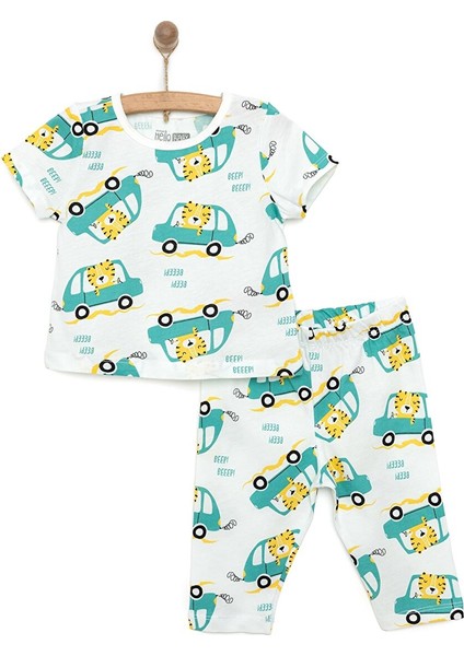 Erkek Kısa Kol Kaplan Desenli Bisiklet Yaka Pijama Takımı