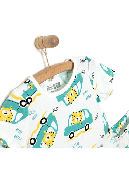 Erkek Kısa Kol Kaplan Desenli Bisiklet Yaka Pijama Takımı