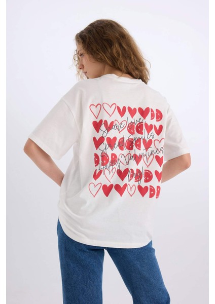 SmileyWorld Oversize Geniş Kalıp Bisiklet Yaka Sırt Baskılı Kısa Kollu Tişört D9138AX25SM