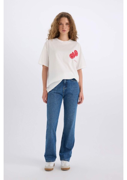 SmileyWorld Oversize Geniş Kalıp Bisiklet Yaka Sırt Baskılı Kısa Kollu Tişört D9138AX25SM fiyatları