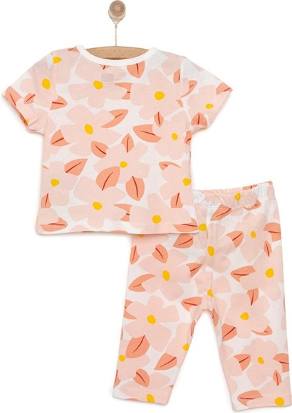 Kısa Kol Büyük Çiçek Desenli Bisiklet Yaka Pijama Takımı