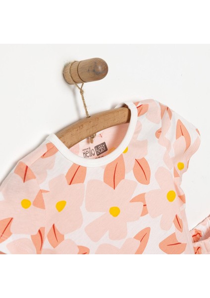 Kısa Kol Büyük Çiçek Desenli Bisiklet Yaka Pijama Takımı