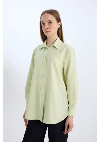 Relax Fit Basic Düz Poplin Uzun Kollu Gömlek Tunik D7341AX25SP