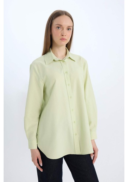 Relax Fit Basic Düz Poplin Uzun Kollu Gömlek Tunik D7341AX25SP