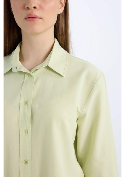 Relax Fit Basic Düz Poplin Uzun Kollu Gömlek Tunik D7341AX25SP