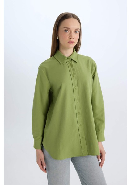 Relax Fit Basic Düz Poplin Uzun Kollu Gömlek Tunik D7341AX25SP