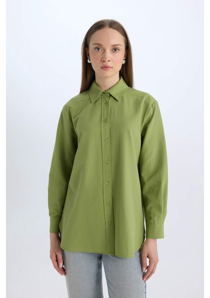 Relax Fit Basic Düz Poplin Uzun Kollu Gömlek Tunik D7341AX25SP
