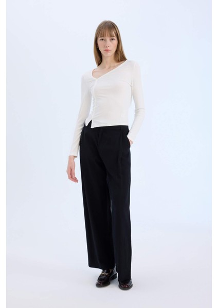 Slim Fit Dar Kesim Fitilli Kaşkorse Uzun Kollu Bluz E5404AX25SP