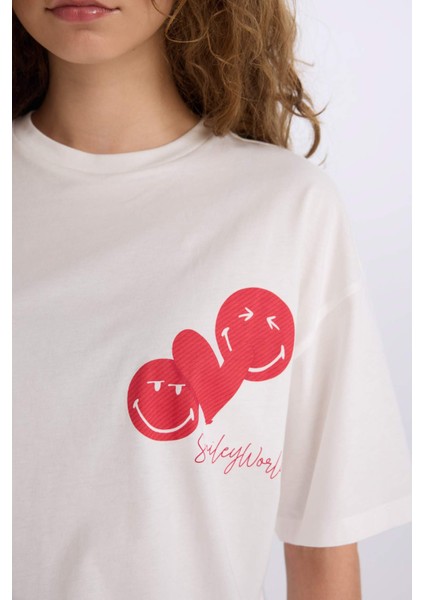SmileyWorld Oversize Geniş Kalıp Bisiklet Yaka Sırt Baskılı Kısa Kollu Tişört D9138AX25SM indirimleri