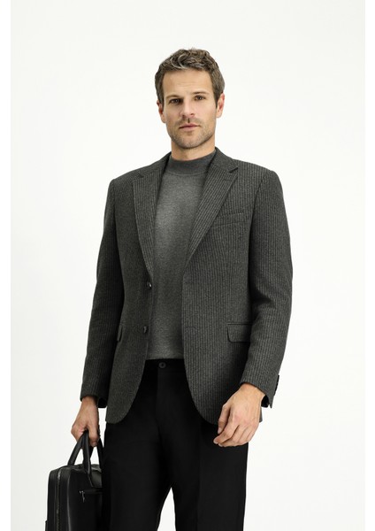 Slim Fit Dar Kesim Klasik Çizgili Pamuklu Örme Ceket modelleri