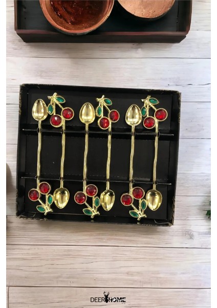 6 Adet Kirazlı Kaşık Kirazlı Çay Kahve Kaşığı Kokteyl Karıştırıcı Tatlı Kaşığı